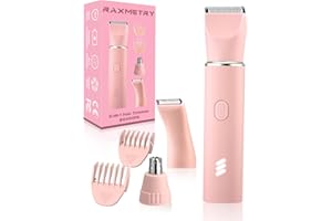 RAXMETRY Rasierer Damen Elektrischer, Intimrasierer für Frauen, Rasierer Damen Intimbereich, Damenrasierer Elektrisch, Trimmer Damen, Aufladbar, Wasserdicht für nass und trocken, Rosa