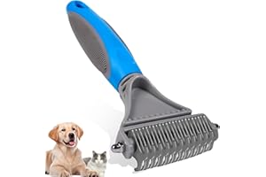 NursCare Pet Grooming Brush, Double Sided Undercoat Rake for Dogs & Cats, Professional Deshedding Brush and Dematting Tool, Safe and Effective Removing Knots, Mats, Tangles (Light Blue)