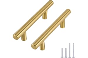 Tirador de puerta para muebles, armarios de cocina o puertas en forma de T de Goldenwarm® de acero inoxidable, color dorado