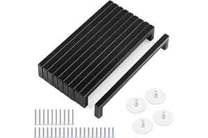 Tufa 10 Stück Möbelgriffe Schwarz, Griffe für Küchenschränke 160mm Lochabstand, Edelstahl Schubladengriffe mit 30 Schrauben und 4 Selbstklebende Griffe, Quadrat Türgriffe Küche für Möbel, Küche