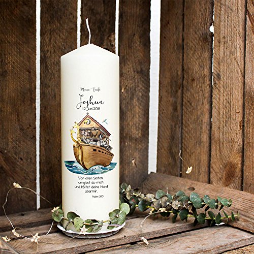 Taufkerze Kerze zur Taufe oder Geburt Kommunionkerze Arche Tiere mit Spruch Wunschname & Datum wk43 ilka parey wandtattoo-welt® - 2