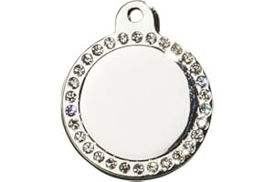 SURREY FEED Small Silver Diamante DISC. Engraved Cat/Dog/Horse/Pet ID Name Tag. Diamante/Glamour/Bling/Fashion. Please EMAIL US with Engraving Details When Placing Your Order