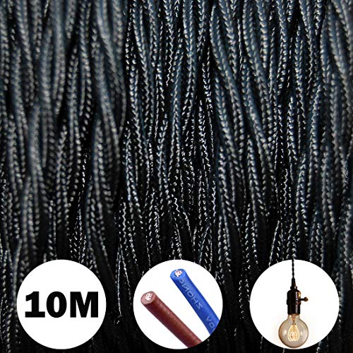 GUFAN - Cable eléctrico (Trenzado, Estilo Retro, 9 Colores a elección), Negro, 10 m