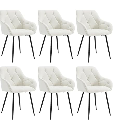 4 Chaises Velours WOLTU - Bois Massif - Accoudoirs - Crème Blanc - Hauteur 81cm - Charge 150kg