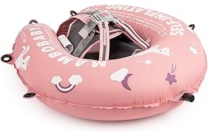 HECCEI Baby Swimming Float for 3-24 Months, Mambobaby Self-Inflating Toddler Pool Float with Carry Bag, Anti-Flip Design Baby Swim Ring for Infants and Toddlers