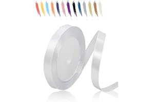 MORAINJAY 10mm Blanc Ruban Satin,1cm Ruban Rouleau pour Emballage Cadeaux,23 Mètres Satin Ribbon Roll pour Bouquets,Ballon,Couture,Nœuds,Gâteau,Décoration de Mariage/Anniversaire/Noël/Fête