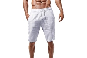PVUCPOT Short en Coton et Lin pour Homme d'été Décontracté avec Poches à la Taille élastique Shorts Hommes Casual Eté Sportif Mode Léger Bermuda Short de Survêtement