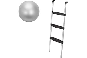 valuents Trampolin Leiter – schwarz // Silber – zum Einhängen – 86/110 cm hoch mit 3 extra Breiten Stufen +Plus: 1 Pilates/Yoga-Ball