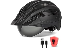 ‎FUNWICT FUNWICT Bicycle Helmet with Visor for Men Women Lightweight Bicycle Helmet with Magnetic Glasses and USB Charging LED Light, Stylish Mountain Bike Helmet Size M/L/XL, White Black