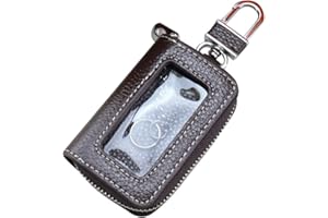 ZHUODINGSEN Unisexe,Clé ChaîNe éTui Pochette ZippéE,éTui Pour Clé De Voiture En Cuir Avec FenêTre Transparent,Motif De Litchi,8cm*5cm*2.2cm,Café