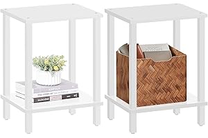 TUTOTAK Side Table, Set of 2, Bedside Table, Night stand, 2-Tier Storage Shelf, End Table for Small Space, Living Room, Bed Room, White V1TB01BW035EU
