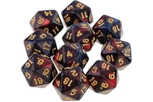 Dzxin DND Juego de dados D20, 10 dados poliédricos D20 dados de 20 mm acrílicos de 20 caras para juegos de mesa RPG MTG DND (rojo + negro)