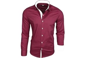 Subliminal Mode - Chemise Homme Coupe Ajuster Col et Manche Bicolore avec Un Repassage Facile Manches Longues Casual S500
