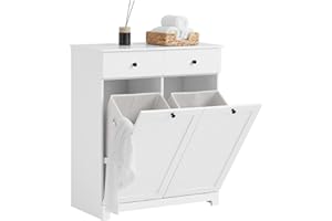 SoBuy Mueble Ropa Sucia con cestos para Ropa Sucia - Armario baño con 2 cajones y 2 Bolsas extraíbles, Ideal para lavandería - Mueble baño Robusto de Madera, Blanco, 78x38x90 cm, BZR33-II-W