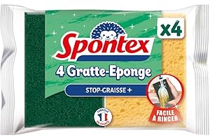 SPONTEX - Gratte-Eponge Stop-Graisse + - 4 éponges grattantes vertes protection anti-graisse