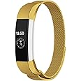 LAREDTREE Metal Loop Bands Compatible with Fitbit Alta/Fitbit Alta HR, Breathable Stainless Steel Loop Mesh Magnetic Adjustable Wristband for Women Men