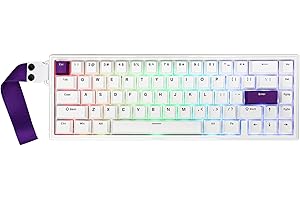 ‎EPOMAKER EPOMAKER HE68 Przewodowa magnetyczna klawiatura do gier, 8K, opóźnienie 0,125 ms, podświetlenie RGB, uchwyt na gaz, uchwyt USB-A do C, przenośna do komputerów Mac/PC/PS/Switch (biała i fioletowa)