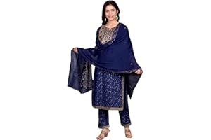 RatanCrafts Damen Ethno Wear Rayon Straight Embridered Kurti Pant Set mit Dupatta