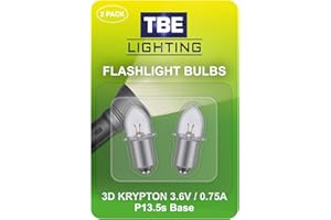 TBE LIGHTING Lampadina di ricambio per torcia 2D 3,6 Volt, 0,75 A, base a baionetta P13,5, lampadine a krypton, confezione da 2 lampadine a risparmio energetico per torce 2D standard