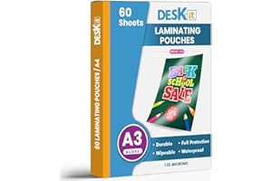 Deskit A3 Laminating Pouches, Glossy, 60 Sheets, 150 Microns - Clear and Durable Presentations - Ideal Rigidity for Everyday Use