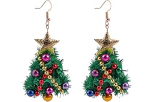 RmKbe Colourful Christmas Tree Earrings - Jingle Bells Drop Earrings - Xmas Tree Dangle Earrings - Jewelry for Women & Girls