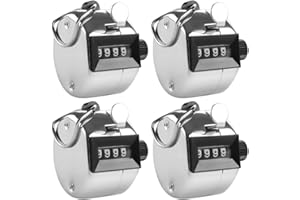 AFUNTA Contadores manuales de 4 dígitos, Juego de 4 numeradores mecánicos de Mano con aro de Anillo Soporte de Dedo para Deporte Golf Cuenta de Paso - Plata