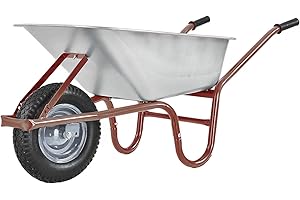 Schulz Tech Brouette avec bac galvanisé jusqu'à 250 kg/100 l - Modèle robuste pour le jardin et les besoins de construction - Pneus pneumatiques avec jantes en acier - Chariot coulissant - Marron
