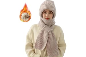 Vacclo Integrated Ear Protection Windproof Cap Scarf - Hat Scarf And Gloves Set Ladies - Women'S Winter Warm Knitted Hat Scarf - Windproof, Thickened Knit Cap For Cold Weather