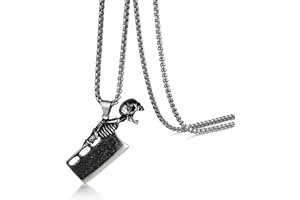 Flongo Collana Punk da Uomo Donna in Acciaio Inox Ciondolo Forbici e Pettine/Croce/Cranio