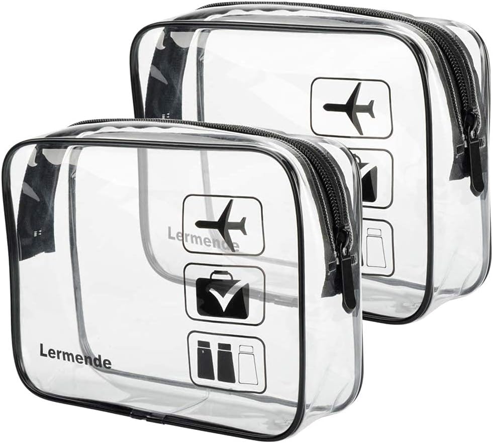 Lermende Clear Toiletry Bag TSA Approved Travel Carry On Airport Airline Compliant Bag Quart Sized 3-1-1 Kit Luggage Pouch.