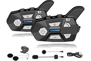 WAYXIN R5 1000m Interfono Moto Bluetooth Coppia Auricolare Bluetooth Casco Moto per 2 Persone,10h Conversazione Continua,Interfono Casco Moto con Radio,Funzione di Chiamata Vocale Siri,Doppio