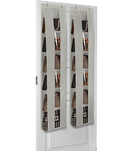 Lirex Organiseur De Sac à Main à Suspendre à 6 Poches Avec Fermeture éclair, Cintre De Sac à Main Pour écharpes, Chapeaux, Leggings, L (40 X 14,5 X 173 Cm), Gris Clair