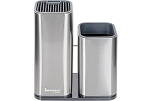 INNOTECK nnoteck Essentials Bloc à Couteaux 3 en 1 en Acier Inoxydable avec Support pour ustensiles de Cuisine, ustensiles et Couteaux – Aide au Rangement de comptoir de Cuisine
