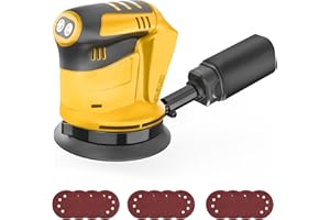PSOGPONE Cordless Random Orbital Sander for Dewalt 18V Battery, 125MM 3 Variable Speed Orbit Hand-Sander with 12 Sandpapers, Dust Collection Bag for Woodworking, Sanding & Polishing (Tool Only)