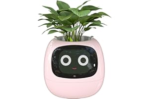 Masdio Vasi da fiori intelligenti, con intelligenza artificiale, visualizzazione della temperatura e numerose animazioni espressive basate sull'ambiente, per la decorazione di interni (rosa)