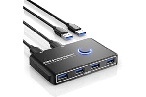 JANCANE USB 3.0 Switch Selector for 2 Computers, USB Switcher Sharing 4 USB Devices Peripheral Hub for Mouse, Keyboard, Scanner, Printer; for Mac/Windows/Linux; 2 Pack USB Cables Include