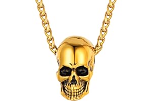 FaithHeart Collier Homme Acier Inoxydable Tete de Mort Pendentif Crane Personnalisable Prénom Bijoux Tête de Crâne Gothique Chaîne Réglable 55+5cm