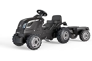 Smoby - Farmer XL Czarny Traktor + Przyczepa - Traktor na pedały dla dzieci - Regulowane Siedzenie - Kierownica z Klaksonem - Otwierana Maska - Od 3 Lat - Wyprodukowano We Francji