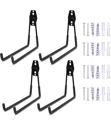 Ganci Da Parete Per Garage - 4 Pezzi Doppio Gancio In Acciaio Per Attrezzi, Scale E Scopi - Foto 5