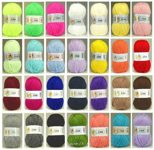 Lisa Strickgarn Schulgarn Strick-Wolle Bastelgarn 100 % Acryl – Farbe neon-gelb_27 - 2