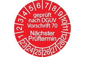 SCHILDERKRÖTEN 50 x Prüfplakette/Sicherheitsplakette 30 mm Durchmesser (Geprüft nach DGUV 70 - Nächster Prüftermin - rot)