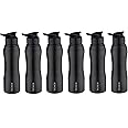 Borosil Hydra Grip-n-Sip Stainless Steel 750 ml Water Bottle | Single Wall, Leakproof, BPA Free| Bottle for Office, School, College & Gym | Black (Pack of 6)