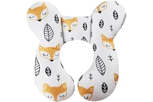 KAKIBLIN Almohada de viaje para bebé para cabeza y cuello, almohada de apoyo mejorada para bebé, almohadas de cuello de bebé para asiento de coche, cochecito, viajes, (zorro amarillo)