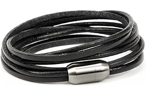 Simaru Bransoletka skórzana z zapięciem na magnes ze stali nierdzewnej, uniseks, bransoletka owijana, wyprodukowana w Niemczech, dla kobiet i mężczyzn, przyjazna dla skóry i trwała