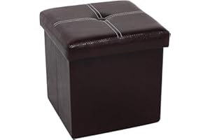 Bonlife Banqueta de Almacenamiento Tapa Abatible Baúl Puff Taburete para Dormitorio y Pasillo,Relleno de Esponja,Marrón, 30 x 30 x 30 cm