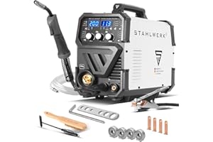 STAHLWERK Schweißgerät 5 in 1 Kombi MIG MAG 200 Spot Puls Pro - ARC MMA, IGBT Inverter, Fülldraht, Lift TIG, mit 200 A, Puls- & Spot-Funktion, vollsynergisch, für Alu, 7 Jahre Garantie