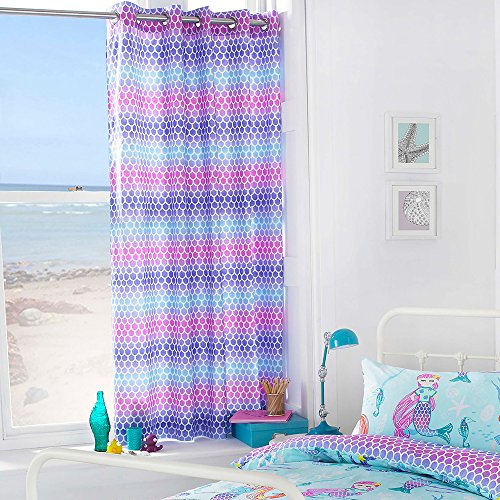 Riva Paoletti Kids Mermaid Ringtop Eyelet Curtains (Pair) - Blue, Pink and Purple - Fish Scale Desig Riva Paoletti Kids Mermaid Ringtop Eyelet Curtains (Pair) - Blue, Pink and Purple - Fish Scale Desig