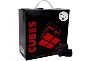 Dschinni Cubes Deluxe Boxkohle 4 x 1 kg I Kokosnuss Kohlen mit Langer Brenndauer I Shisha-Kohle 26x26x26 mm geschmacksneutral I Grillkohle mit wenig Rauch I Kohle Würfel naturbelassen