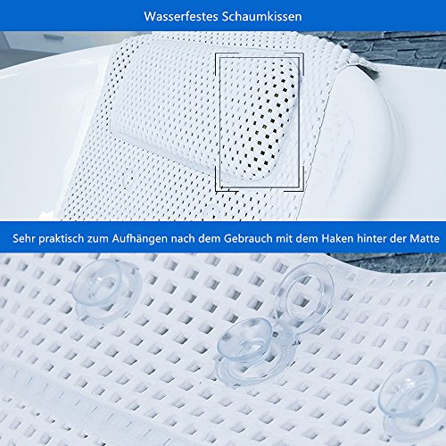 Weiß Weich Badewannenmatte mit Kissen Rutschfest Antibakteriell Geschäumtem PVC (14,2 x 49,2 Zoll) - 6
