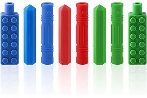 DOUUCO Sensoryczna nakładka na ołówek do żucia, nietoksyczny silikonowy naszyjnik do żucia, zabawki do żucia dla dzieci z autyzmem, do żucia jamy ustnej, dla małych dzieci z ząbkowaniem, ADHD,